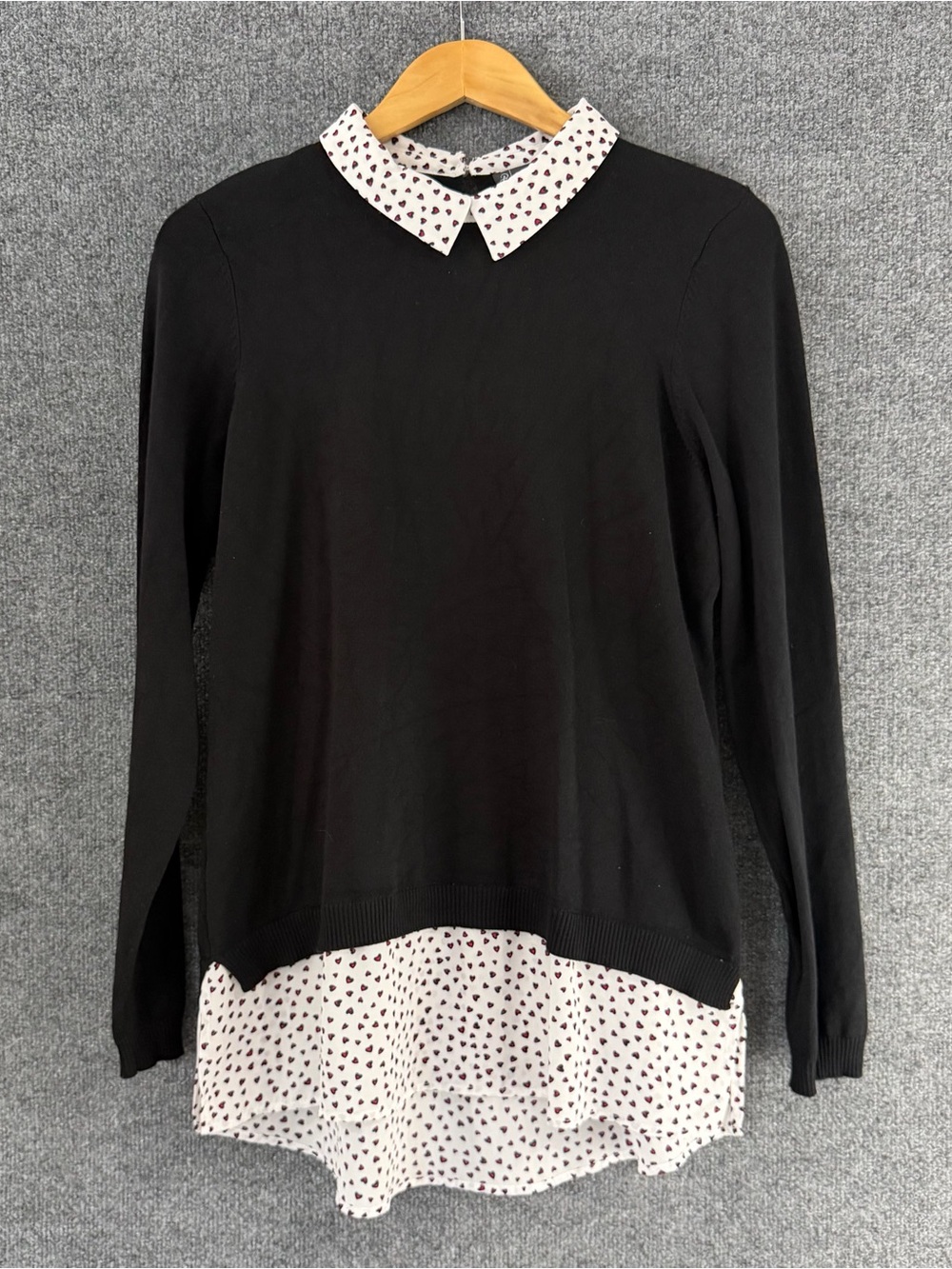 Adrianna Papell Womens Layered Look Top Size Medium Heart Print Black Red Preppy